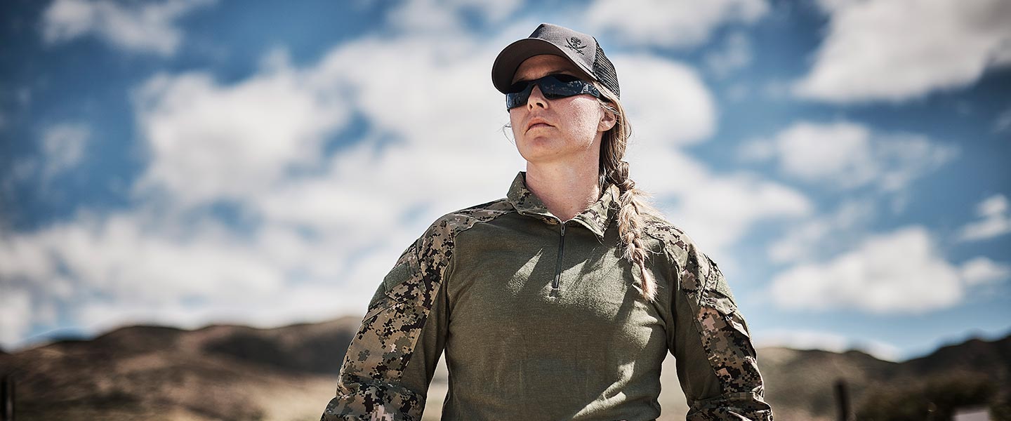 Ensign Brie Coger in EOD uniform during field exercise