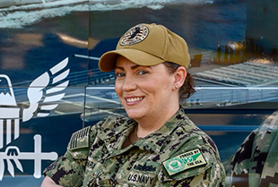Official United States Navy headshot of Heather Charara, Damage Controlman