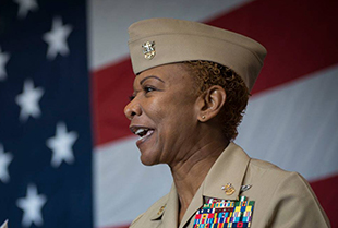 Official United States Navy headshot of April Beldo-Lilley, Retired Fleet Master Chief and Aviation Maintenance Administrationman