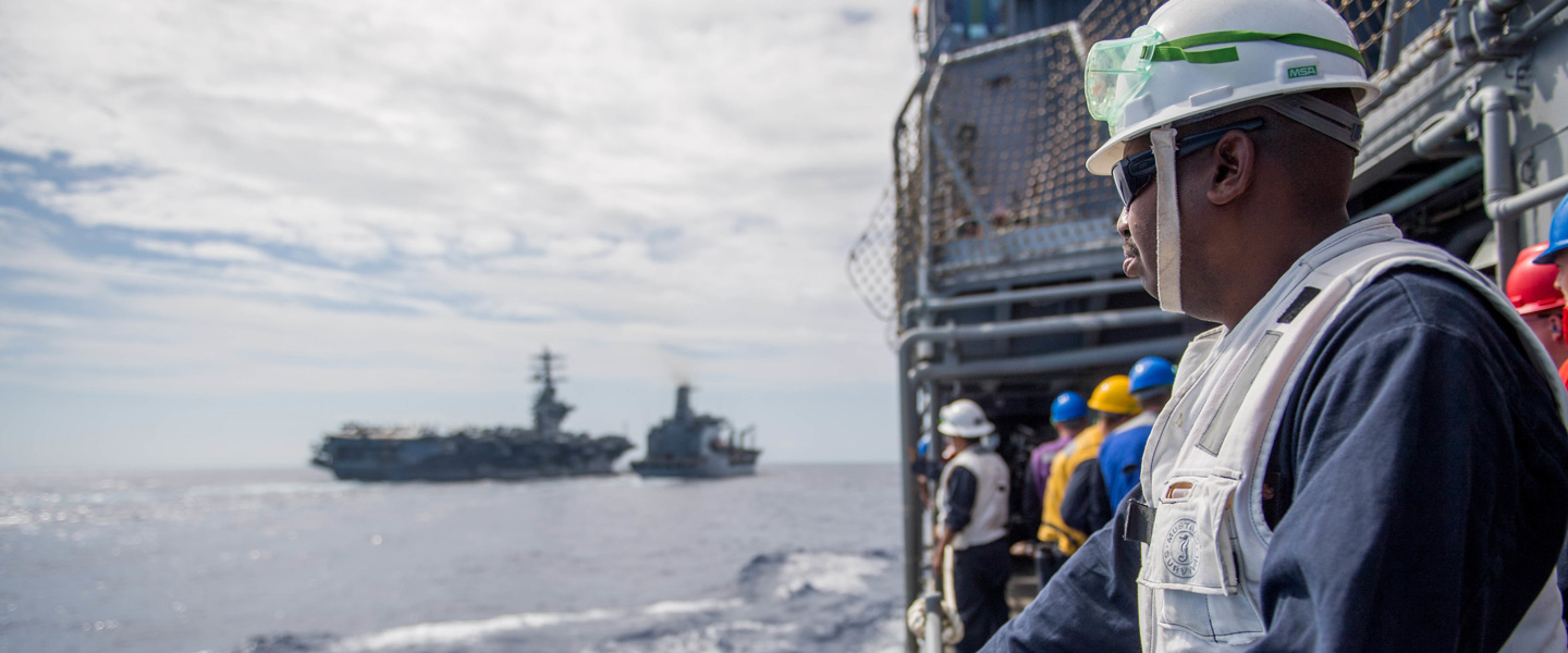 A United States Navy Reserve Sailor aboard a ship