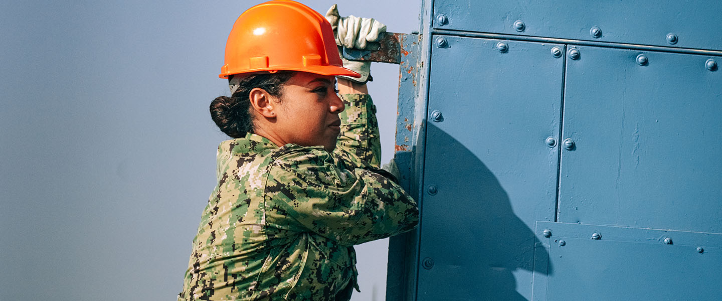 LS1 Navy Reserve Sailor Ana Monterrosa works overseeing crucial supply deliveries.