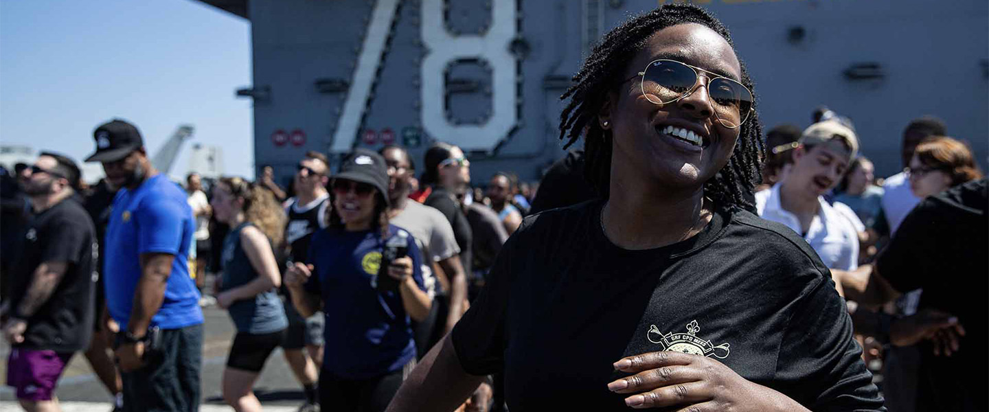 A U.S. Navy Sailor aboard the USS Gerald R. Ford (CVN 78) aircraft carrier enjoys herself during a day off aboard the ship. 