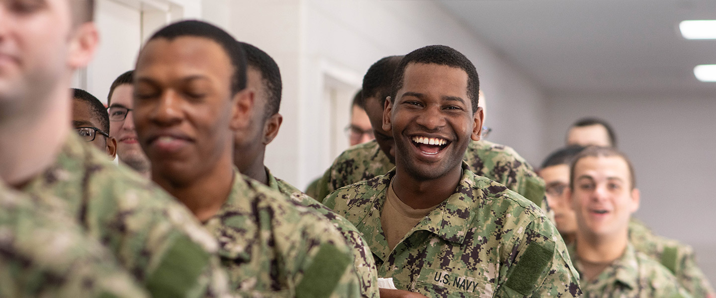 U.S. Navy Sailors receive haircuts at Recruit Training Command, also known as Navy Boot Camp in Great Lakes, Illinois. 