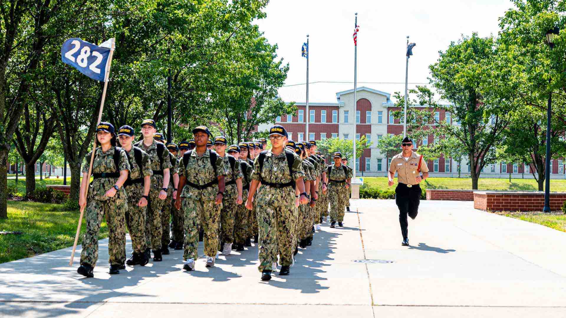 Navy Recruits Learn How to March at Recruit Training Command, or Navy Boot Camp, in Great Lakes, IL