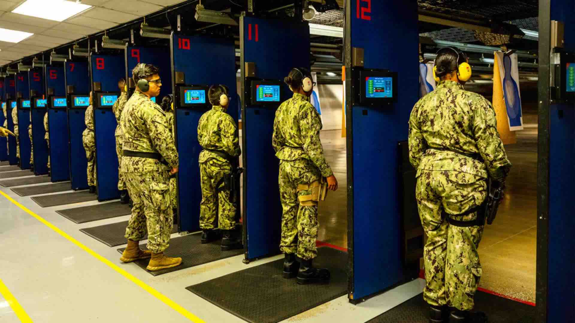 Navy Recruits are trained in marksmanship and weapon safety at Recruit Training Command, or Navy Boot Camp, in Great Lakes, IL. 