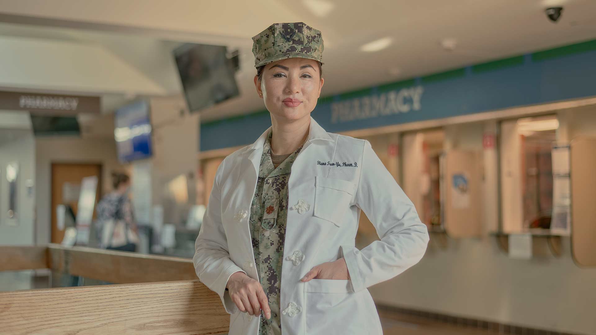 Diana Tran-Yu, a Navy Health Care Administrator and former Navy Pharmacist, serves at Walter Reed Medical Center in Bethesda, Maryland