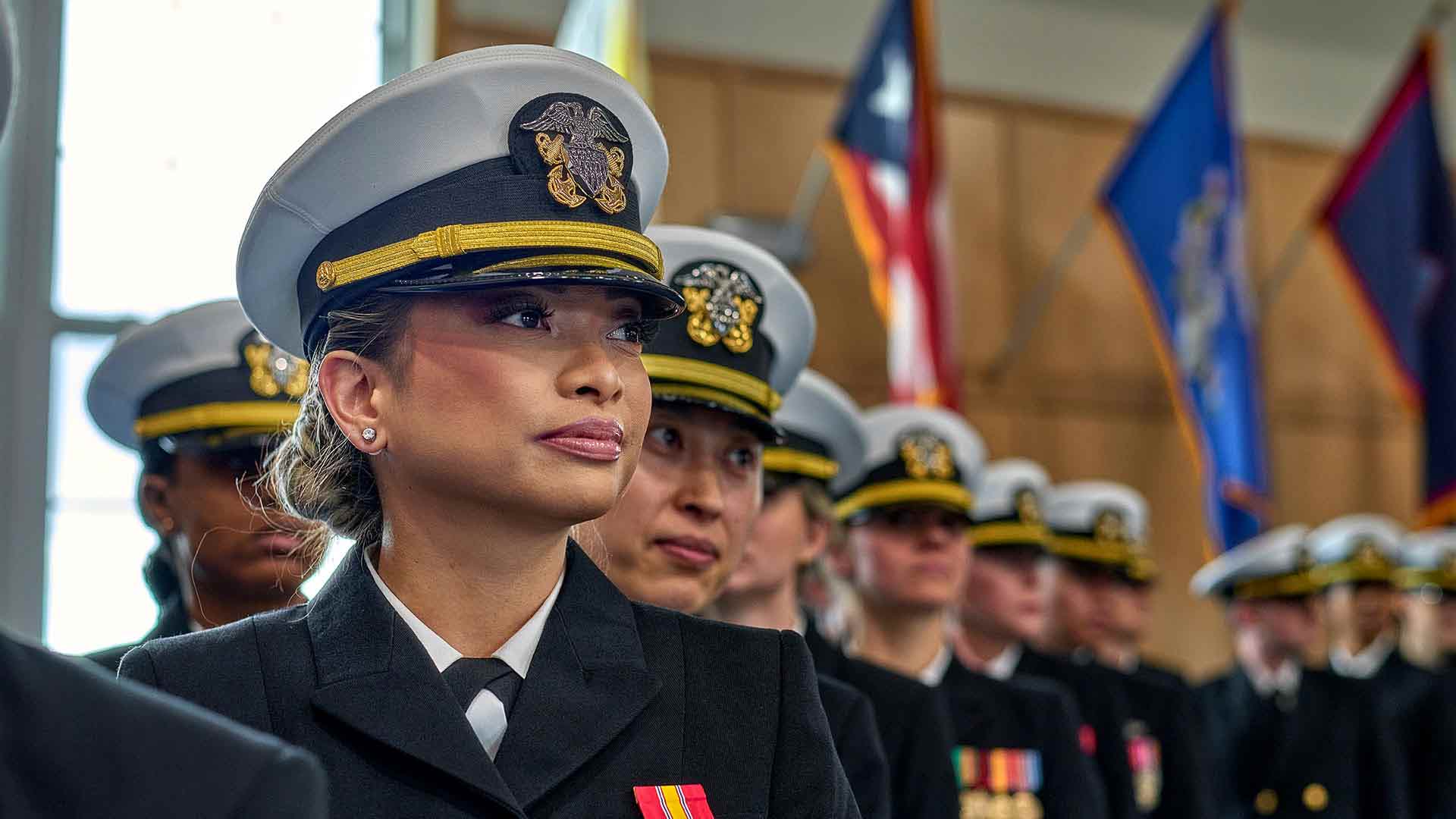 Ensign Liberty Zabala Stands Proud At Her Graduation From Officer Development School As New Sailor In The Navy Reserve